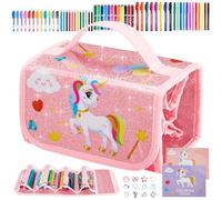 KINSPORY Regalos de unicornio para niñas, Maletín de pinturas para niños con bolígrafos de purpurina perfumados, lápices de colores giratorios y rotuladores divertidos con sello