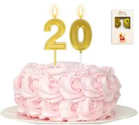 Kinsynko Velas de cumpleaños número 20, decoración dorada para tarta de cumpleaños de veinte años, decoración de fiesta de aniversario de boda