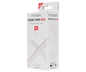 Kintex Sport Tape PRO - juego de 2 o 32, no elástico, 100% algodón, 3,8cm x 10m, rasgable, no irrita la piel, estabilización para rodillas/manos/dedos, blanco (2 piezas)
