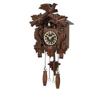 Kintrot Reloj de cuco tradicional de madera hecho a mano con diseño de bosque negro para pared, decoración antigua con péndulo de hoja de arce, 12 melodías, sensor nocturno y pájaro cantor