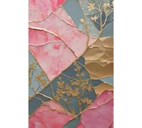 KINTSUGI FLORAL-Botanical Pink Jade Gold Vintage Japanese Craft-WELLNESS HELP JOURNAL NOTEBOOK DIARY Asian Oriental Zen Flower Artist Women Teen Girl ... Abstract Art High School College University