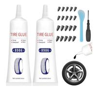 kintsukuroi Pegamento de reparación de neumáticos de 120 ml, Pegamento de Parche de neumáticos con Clavo de reparación de neumáticos, Kit de reparación de neumáticos de 24 Piezas para reparación de