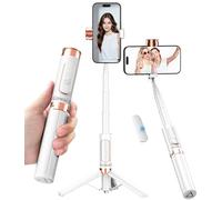 Kinwald Trípode para teléfono con control remoto Bluetooth, palo selfie para iPhone y Android, trípode ligero portátil abierto con un solo clic para fotografía de viajes de vlogs (blanco)