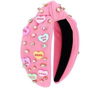 KINYFY Diadema para el día de San Valentín para mujer, diadema XOXO con diamantes de imitación, diadema ancha para fiesta de San Valentín, cumpleaños, aniversario (rosa)