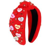 KINYFY XOXO - Diadema para el día de San Valentín para mujer, diadema con diamantes de imitación de cristal, bonita diadema ancha para fiesta de San Valentín, cumpleaños, aniversario (rojo)