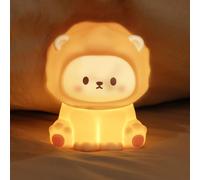 KinYiLO Linda luz nocturna de león para niños, lámpara recargable para guardería con temporizador, 3 niveles de brillo y luz cálida, luz nocturna de silicona suave para bebé, control de grifo, regalo