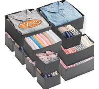 Kinyoda Juego de 12 Organizador Armario Ropa, Almacenaje Plegables de Tela, Organizador Ropa de Tela Cajas, Organizador Ropa Interior para Almacenar Ropa, Calcetines, Ropa Interior,Corbatas, Gris