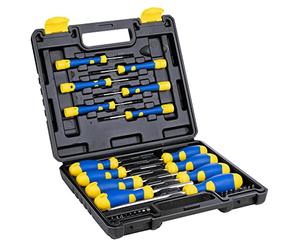 Kinzo Juego de destornilladores de 32 piezas, incluye caja de herramientas, destornillador con punta magnética, negro, amarillo, azul