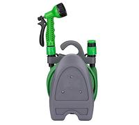 Kinzo Manguera de jardín flexible de 10 m, incluye accesorios y soporte para manguera de jardín, boquilla con 7 modos de pulverización, plástico, verde/gris