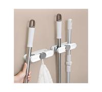 KINZON 2 Pices Porte Vadrouille Balai, Accroche Balai Mural sans Perage Pince, Mop Support Adhsif avec Crochets pour Cuisine Salle de Bain Jardin