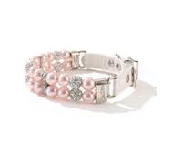 KINZON Collier en perle rose pour animaux de compagnie, collier en cuir synthtique avec strass, collier ajustable en cuir PU, collier en perle pour ch