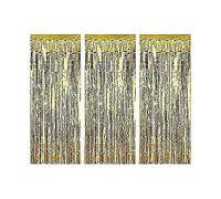 KINZON Ensemble de 3 rideaux de porte en feuille de mtal (or), rideaux clignotants en feuille, utiliss pour dcorer les portes et les fentres pour les