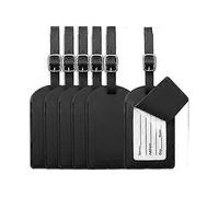 KINZON Lot de 6 tiquettes bagages rabattables (noires), tiquettes bagages en cuir, tiquettes bagages, tiquettes de sac main, protection de la vie