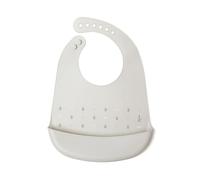 Kiokids | Babero Blandito de Silicona Gris | Impermeable y Fácil Limpieza | Ajustable al Cuello con 7 Posiciones | Cómodo para el Bebé | Transporable y Enrollable | Con Bolsillo Recogemigas | +4 Meses