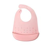 Kiokids | Babero Blandito de Silicona Rosa | Impermeable y Fácil Limpieza | Ajustable al Cuello con 7 Posiciones | Cómodo para el Bebé | Transporable y Enrollable | Con Bolsillo Recogemigas | +4 Meses