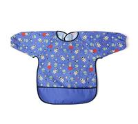 Kiokids | Babero Impermeable con Mangas Azul | Babero de Manga Larga para Comer y Manualidades | Ligero, Lavable y Reutilizable | Con Bolsillo Recoge-Migas y Cierre de Velcro | Diseño Unisex