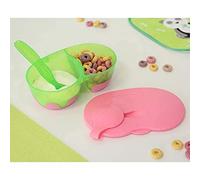 Kiokids Cuenco Doble Antideslizante con Cuchara Rosa Verde 1ud