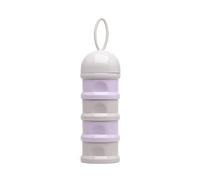 Kiokids | Dosificador en Torre de Leche en Polvo | 4 Compartimentos de 85ml con Embudo y Asa | Cierre de Rosca entre Depósitos | Dispensador para Comodidad y Rapidez | Color Lavanda y Gris