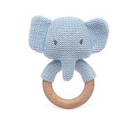 Kiokids Elefante Mordedor Sonajero En Algodón Y Madera Azul