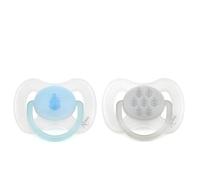 Kiokids | Set 2 Chupetes Ortodónticos Petit Moments con Tetina de Silicona | Calidad, Suaves y Flexibles | Adapta de Manera Ergonómica a la Cavidad Bucal del Bebé | Azul y Gris | +0