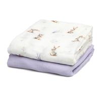 Kiokids | Set 2 Muselinas Conejitos y Lavanda | Colección Petit Moments | 70% Bambú y 30% Algodón | Ultra Suaves | Antibacterianas y Termo Climáticas | Protector Rayos UV |+0 Meses | 120x120cm
