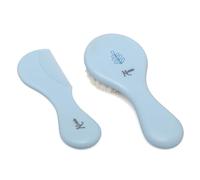 Kiokids | Set Peine Azul 2 Piezas | Cepillo Extra Suave con Cerdas Naturales | Mango Ergonómico | Ideal para la Piel y Cabello Delicado de Bebés | Perfecto para Canastilla