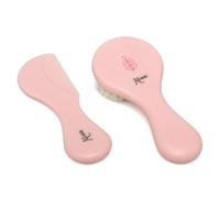 Kiokids | Set Peine Rosa 2 Piezas | Cepillo Extra Suave con Cerdas Naturales | Mango Ergonómico | Ideal para la Piel y Cabello Delicado de Bebés | Perfecto para Canastilla