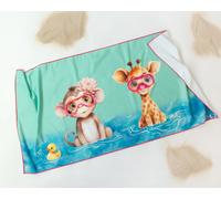 KioKids Toalla Playa Microfibra Turquesa Safari Fun 75x150cm Secado Rápido Absorbente Ideal Niños