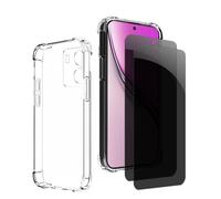 Kiokyrgm Protector de pantalla de cristal templado para Realme P3 5 g, 1 funda de TPU con 2 unidades de cristal blindado, 9H, lámina antispy, funda de silicona transparente, antiamarillo, delgada