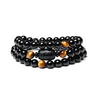 KIOMOY Pulsera de obsidiana de cristal grabada con dragón o fénix Totem Cilindro Bead Hombres o Mujeres Cadena de piedra natural famosa moda 12MM 10MM, Piedra, obsidiana