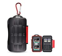 Kiorafoto Funda para tarjetas de memoria antipérdida de 28 ranuras para 4 CF, 8 SD, 16 tarjetas micro SD con mosquetón resistente al agua + llave de extracción