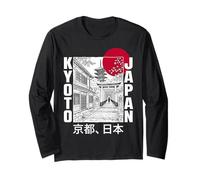 Kioto Japón Pagoda Torii Puerta Rojo Sol Bosquejo Retro Manga Larga