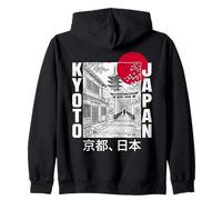 Kioto Japón Pagoda Torii Puerta Rojo Sol Bosquejo Retro Sudadera con Capucha