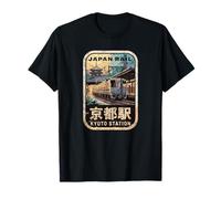 Kioto Station Japón Pagoda Retro Vintage Tren Kanji Diseño Camiseta