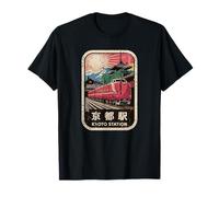 Kioto Station Japón Pagoda Retro Vintage Tren Kanji Diseño Camiseta