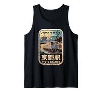 Kioto Station Japón Pagoda Retro Vintage Tren Kanji Diseño Camiseta sin Mangas