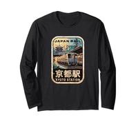 Kioto Station Japón Pagoda Retro Vintage Tren Kanji Diseño Manga Larga