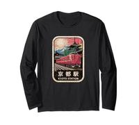 Kioto Station Japón Pagoda Retro Vintage Tren Kanji Diseño Manga Larga