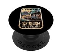 Kioto Station Japón Pagoda Retro Vintage Tren Kanji Diseño PopSockets PopGrip Adhesivo