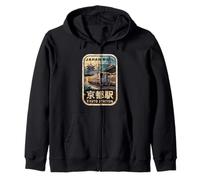 Kioto Station Japón Pagoda Retro Vintage Tren Kanji Diseño Sudadera con Capucha