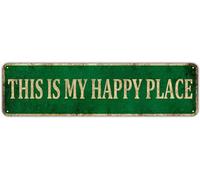 KIOZIY Divertido letrero de metal sarcástico para decoración de pared, con texto en inglés "This is My Happy Place", 4 x 16 pulgadas