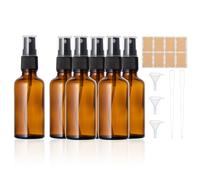 Kiperline 6 botella spray de cristal vacías 50 ml, pequeñas botellas botellas pulverizadoras de Glass ámbar para rellenar con embudo, pipetas y etiquetas para aceites esenciales, perfume