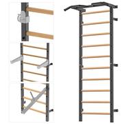 Kipika Barra de gimnasia - Escalera sueca de 2 x 2 pulgadas con agujero de 1 pulgada, barra de dominadas montada en la pared, barra de suspensión de agarre de madera maciza, barra de entrenamiento de