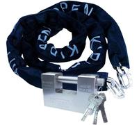 Kippen 2011CX - Kit de seguridad para moto, scooter y bicicleta, compuesto por: cadena antirrobo medida 10 x 1500 mm + candado cementado antirrobo 90 mm.