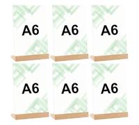 kiptyg 4 Piezas Expositor Metacrilato A5 Transparente con Base de Madera-Soporte para Menús, Carteles,Precios y Fotos-Doble Ranura (Vertical/Inclinado) (A6-6Piezas-C)