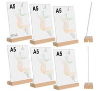 kiptyg 6 Packs Expositor Metacrilato Transparente A5 con Base de Madera-Soporte para Menús, Carteles,Precios y Fotos-Doble Ranura (Vertical + Inclinado)-Ideal para Bares,Restaurantes,Tiendas