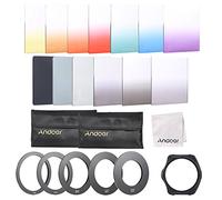 Kir de filtros Andoer compuesto de 13 unidades cuadradas con colores degradados para Cokin P Series con sporte y anillos adaptadores (52 mm/58 mm/62 mm/67 mm/72 mm), bolsa de almacenamiento y gamuza de limpieza.