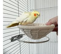 KiraKira Acogedora jaula para pájaros tejida a mano, algodón natural, loros, periquitos, canarios, casa de cría cálida con colgador de acero inoxidable, color blanco, 13,5 cm