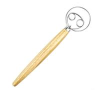 KiraKira Batidor de masa de acero inoxidable con mango de madera de haya, batidor de mano para hornear pan, pasteles, crema, amasar, mantequilla de cocina ergonómica para claras de huevo (tamaño