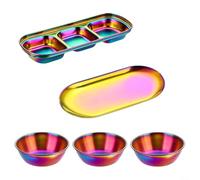 KiraKira Juego de 5 cuencos apilables de acero inoxidable y platos de salsa, incluye bandeja de almacenamiento para condimentos, oro rosa (colorido)